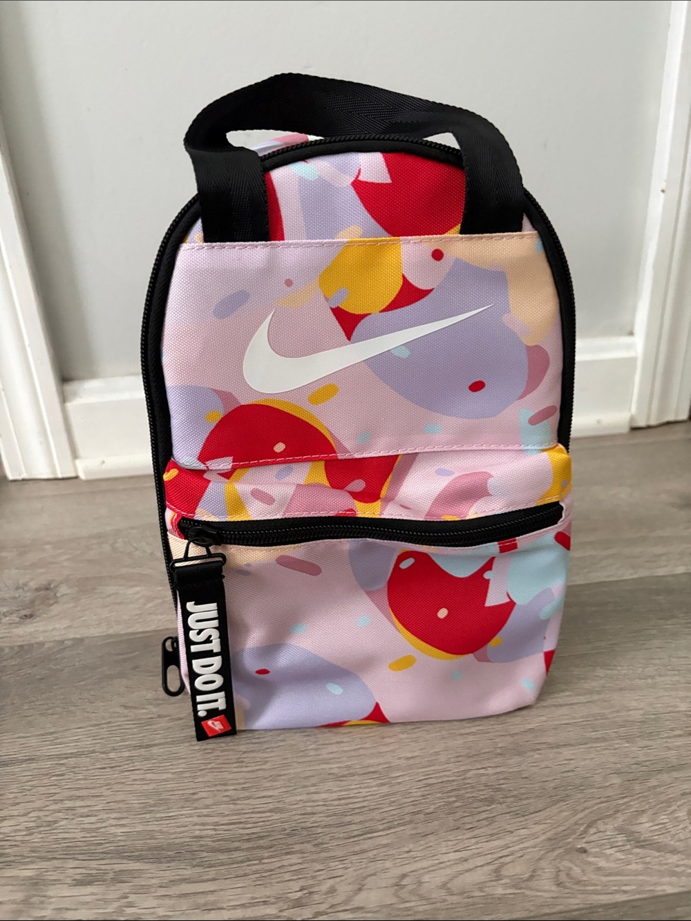 Nike Pink Multi Kids Lunch Tote with Colorful Pattern